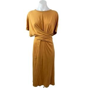 Zara Yellow Gold Half Sleeve Round Neck Wrap Waist Drape A Line Maxi Dress M